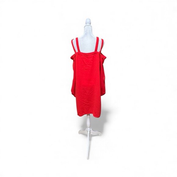 BCBGMAXAZRIA Red Cold Shoulder Dress Medium Holiday Party Strappy V Neck - Picture 4 of 6